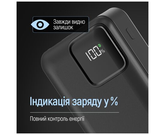 Батарея универсальная ColorWay 20 000 mAh Optimal Power PD/22.5W, QC/3.0, Black (CW-PB200LPB5BK-PDD), изображение 10