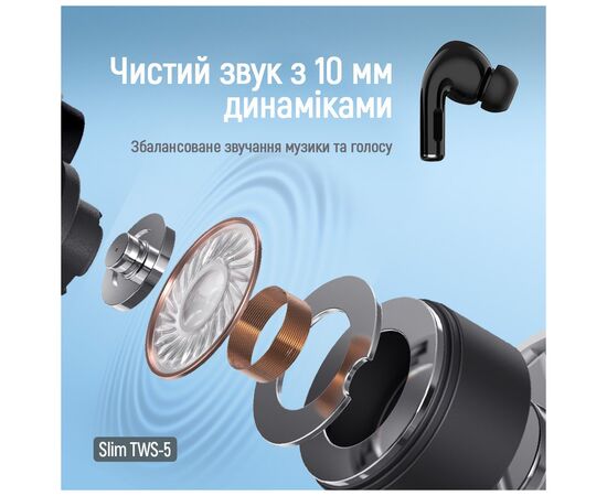 Наушники ColorWay Slim TWS-5 Earbuds Black (CW-TWS5BK), изображение 7