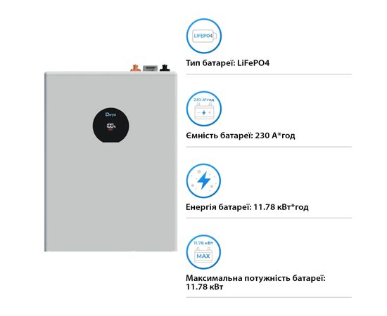 Батарея LiFePo4 Deye SE-F12-C, 51.2V - 230Ah, 11.8kWh (SE-F12-C), зображення 3