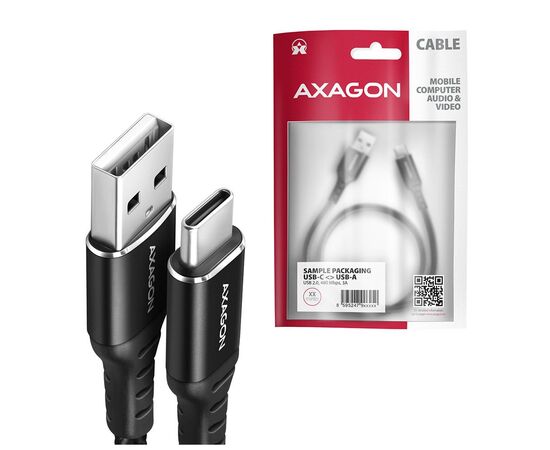 Дата кабель USB 2.0 AM to USB-C 1.5m black AXAGON (BUCM-AM15AB), изображение 2
