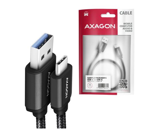 Дата кабель USB 3.2 AM to USB-C 2.0m black AXAGON (BUCM3-AM20AB), изображение 2