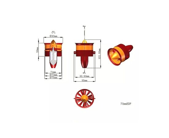 Двигатель для дрона JP Hobby EDF Ducted Fan JP Hobby 70mm + 4-6S (7S*) Motor 2250Kv (CCW) (JPH-CCW), изображение 7