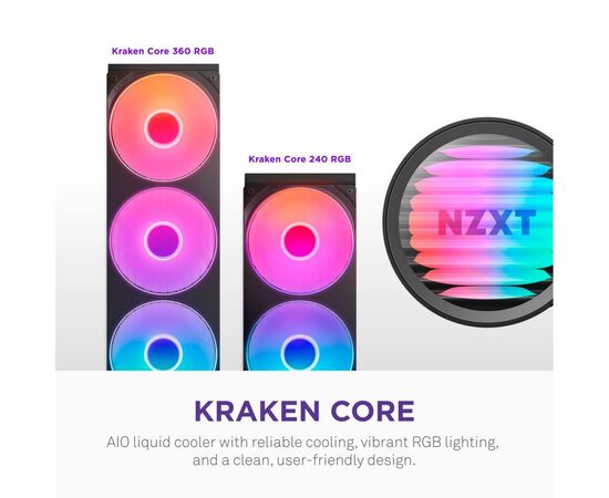 Система жидкостного охлаждения NZXT Kraken Core 240 Black with RGB fans Single Fra (RL-KR24C-B1), изображение 3