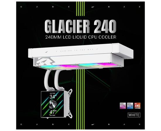 Система жидкостного охлаждения Gamemax GLACIER 240 LCD WH, изображение 8