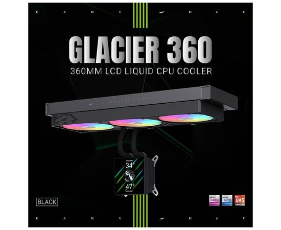 Система жидкостного охлаждения Gamemax GLACIER 360 LCD BK, изображение 8