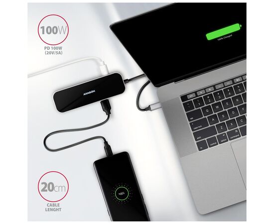 Концентратор AXAGON USB-C 6-in-1 to 4xUSB-A 5Gbps + 1xUSB-C PD100W + HDMI 4K30Hz 0.2m aluminum (HMC-6H4A), зображення 4
