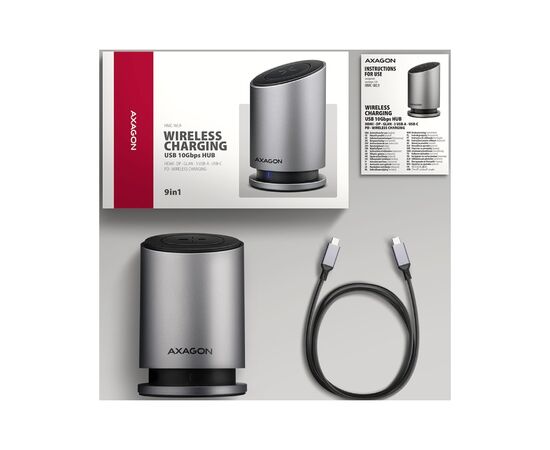 Концентратор AXAGON USB-C 9-in-1 wireless 15W PD100W 0.6m (HMC-WL9), изображение 6