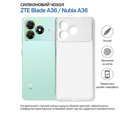 Чохол до мобільного телефона BeCover silicone ZTE Blade A36 / Nubia A36 Transparent (714908), зображення 4