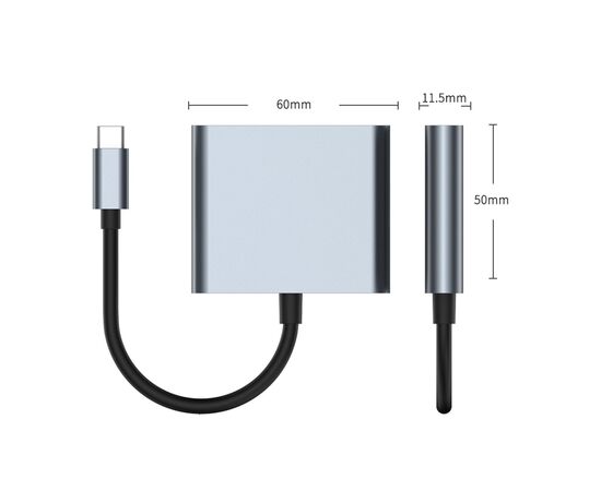 Концентратор Dynamode USB-C 3-in-1 1xHDMI + 1xUSB 3.0 + 1xUSB-C PD 87W 4K (Multiport USB-C 3-in-1 dark grey), изображение 2
