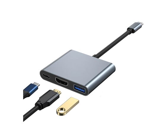 Концентратор Dynamode USB-C 3-in-1 1xHDMI + 1xUSB 3.0 + 1xUSB-C PD 87W 4K (Multiport USB-C 3-in-1 dark grey)