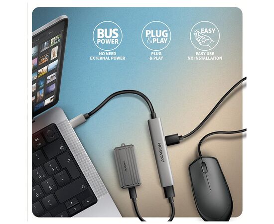 Концентратор AXAGON USB-C to 1xUSB-A 5Gbps + 2xUSB-A 480Mbps + 1xUSB-C 480Mbps 0.12m aluminum (HUE-STC), изображение 4