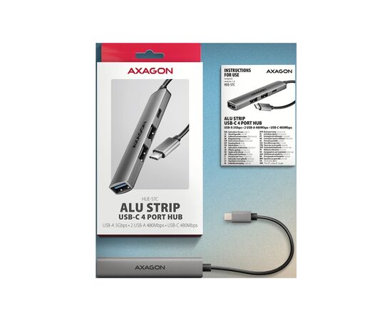 Концентратор AXAGON USB-C to 1xUSB-A 5Gbps + 2xUSB-A 480Mbps + 1xUSB-C 480Mbps 0.12m aluminum (HUE-STC), изображение 7