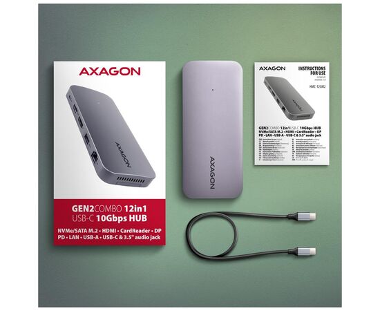 Концентратор AXAGON USB-C 12-in-1 HDMI + DisplayPort + RJ45 1000Mbps + PD100W aluminum gray (HMC-12GM2), зображення 11