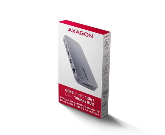 Концентратор AXAGON USB-C 12-in-1 HDMI + DisplayPort + RJ45 1000Mbps + PD100W aluminum gray (HMC-12GM2), зображення 12