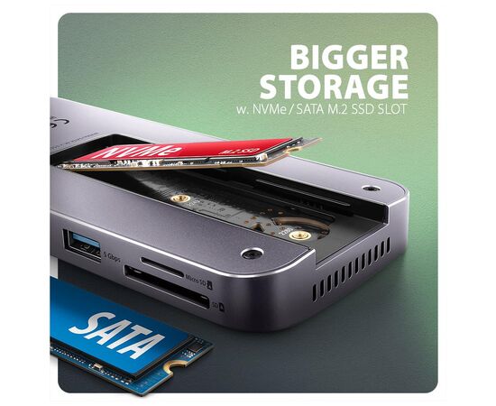 Концентратор AXAGON USB-C 12-in-1 HDMI + DisplayPort + RJ45 1000Mbps + PD100W aluminum gray (HMC-12GM2), зображення 4