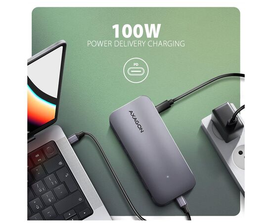 Концентратор AXAGON USB-C 12-in-1 HDMI + DisplayPort + RJ45 1000Mbps + PD100W aluminum gray (HMC-12GM2), зображення 7