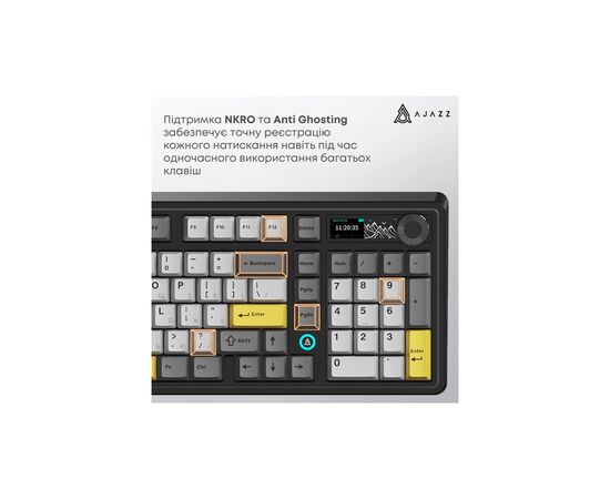 Клавіатура Ajazz AK980 V2 Maillard Switch Wireless/Bluetooth/USB UA Black/Grey/Yellow (AK980-V2-M-BGY), зображення 10