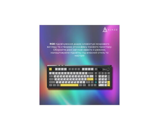 Клавіатура Ajazz AK980 V2 Maillard Switch Wireless/Bluetooth/USB UA Black/Grey/Yellow (AK980-V2-M-BGY), зображення 11