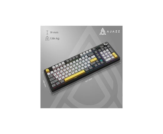 Клавіатура Ajazz AK980 V2 Maillard Switch Wireless/Bluetooth/USB UA Black/Grey/Yellow (AK980-V2-M-BGY), зображення 12