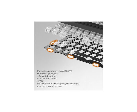 Клавіатура Ajazz AK980 V2 Maillard Switch Wireless/Bluetooth/USB UA Black/Grey/Yellow (AK980-V2-M-BGY), зображення 5