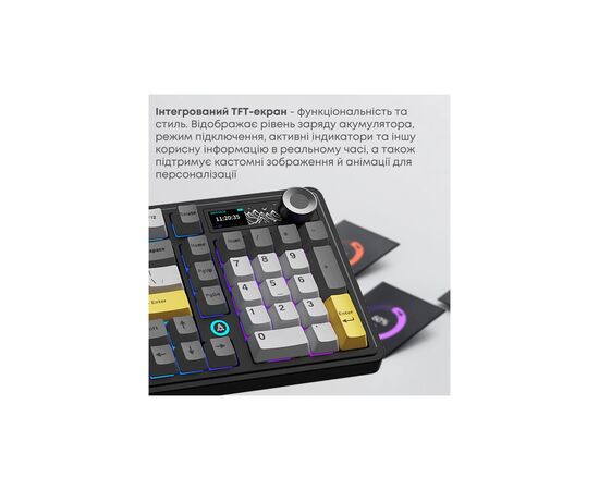 Клавіатура Ajazz AK980 V2 Maillard Switch Wireless/Bluetooth/USB UA Black/Grey/Yellow (AK980-V2-M-BGY), зображення 6