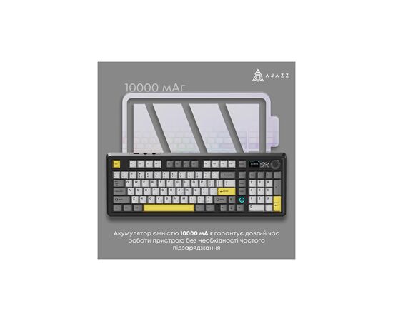 Клавіатура Ajazz AK980 V2 Maillard Switch Wireless/Bluetooth/USB UA Black/Grey/Yellow (AK980-V2-M-BGY), зображення 7