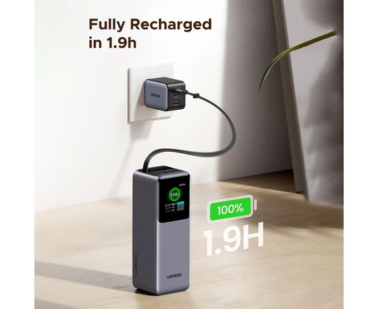 Батарея универсальная Ugreen 20000mAh 165W with Retractable Cable (PB726 55987B), изображение 6