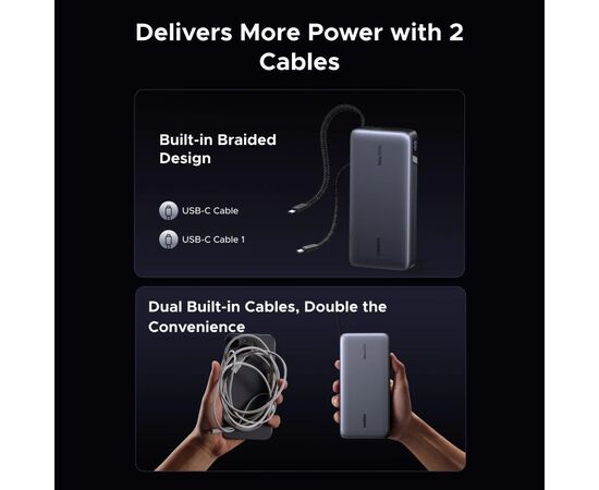 Батарея универсальная Ugreen 25000mAh 165W DualCable (PB552 55995B), изображение 7