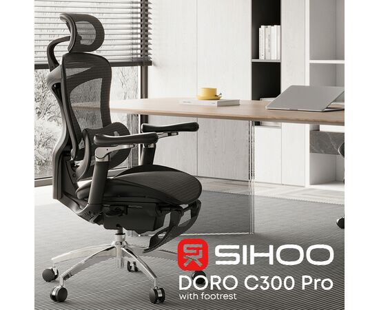 Офисное кресло Sihoo Крісло офісне з підставкою для ніг Sihoo DORO C300 Pro Mesh Black with (DORO-C300-PRO-M101-JT), изображение 6