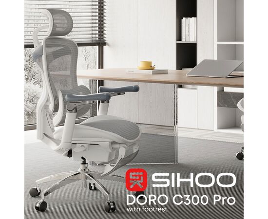 Офисное кресло Sihoo Крісло офісне з підставкою для ніг Sihoo DORO C300 Pro Mesh White with (DORO-C300-PRO-M102-JT), изображение 6