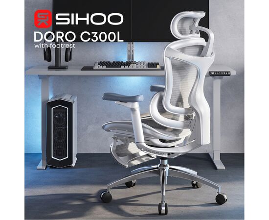 Офисное кресло Sihoo Крісло офісне з підставкою для ніг Sihoo DORO C300L Mesh White with foo (DORO-C300L-A3-102-JT), изображение 8