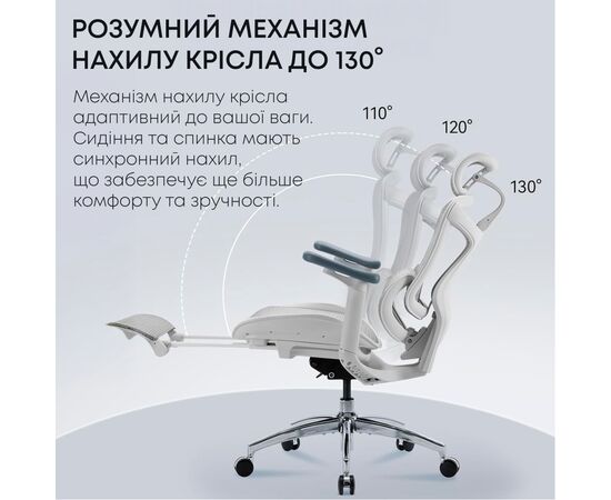 Офисное кресло Sihoo Крісло офісне з підставкою для ніг Sihoo DORO C300L Mesh White with foo (DORO-C300L-A3-102-JT), изображение 9