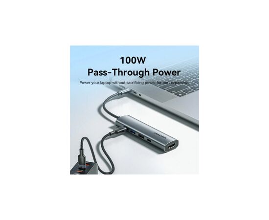 Концентратор VENTION USB-C 5-in-1 HDMI + USB 3.0 + USB 2.0 + USB-C 2.0 + PD 100W (TGLHB), изображение 6