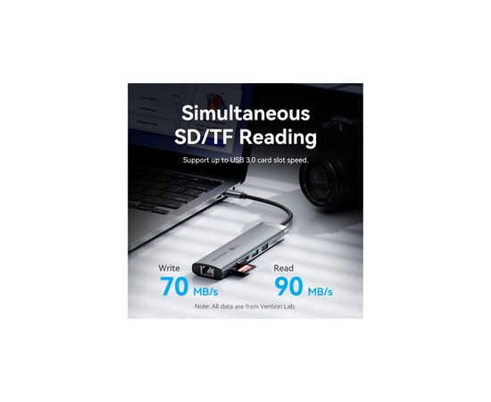 Концентратор VENTION USB-C 9-in-1 HDMI 60Hz + 2xUSB 3.0 + RJ45 + SD/TF + 3.5mm + PD 100W (TGVHB), зображення 6