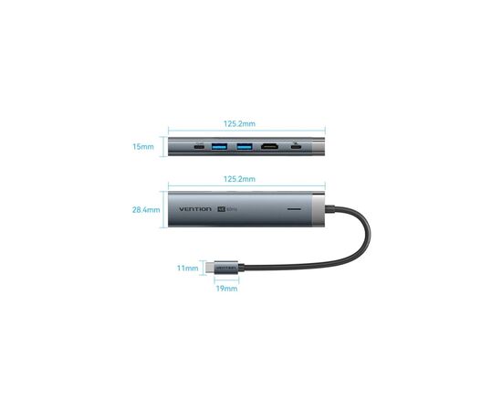 Концентратор VENTION USB-C 6-in-1 HDMI + 2xUSB 3.0 + RJ45 + PD 100W (TGNHB), изображение 2