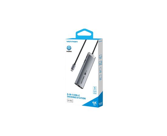 Концентратор VENTION USB-C 8-in-1 HDMI + USB 3.0 + USB 2.0 + RJ45 + SD/TF + PD 100W (TGUHB), изображение 3