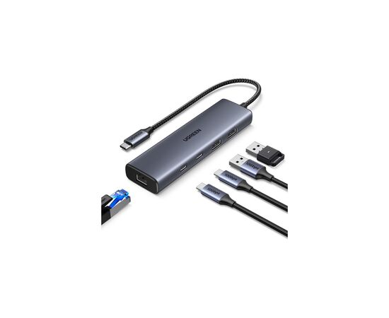 Концентратор Ugreen USB-C to 1xUSB-A 3.2 + 1xUSB-A 2.0 + 2xUSB-C 3.2 + RJ45 + PD CM512 gray (45320), изображение 2