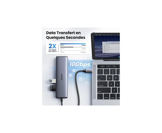 Концентратор Ugreen USB-C to 1xUSB-A 3.2 + 1xUSB-A 2.0 + 2xUSB-C 3.2 + RJ45 + PD CM512 gray (45320), изображение 4