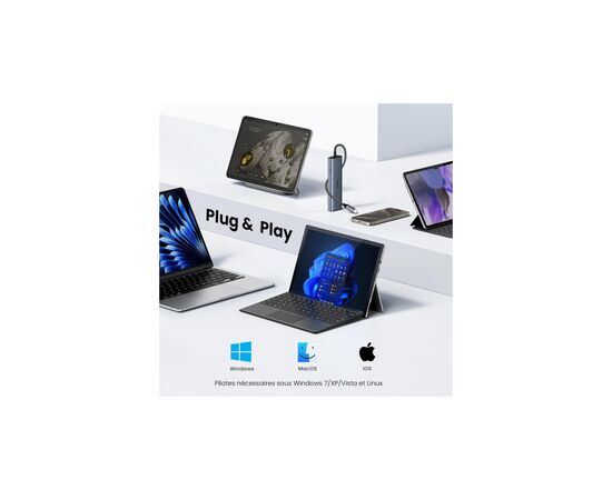 Концентратор Ugreen USB-C to 1xUSB-A 3.2 + 1xUSB-A 2.0 + 2xUSB-C 3.2 + RJ45 + PD CM512 gray (45320), изображение 5