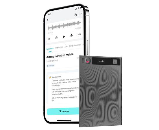 Цифровой диктофон Mobvoi TicNote with IA Shadow 64GB Black (NE-79), изображение 2