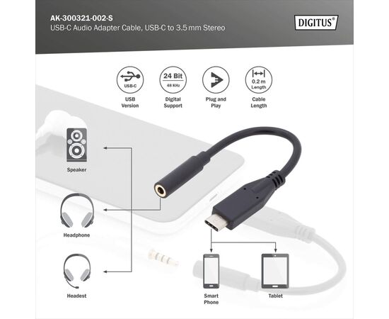 Перехідник USB-C M to 3.5mm F 0.2m Digitus (AK-300321-002-S), зображення 3