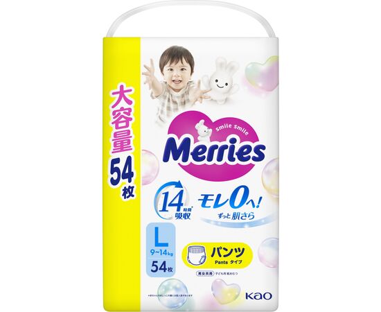 Подгузники Merries Ultra Jumbo Розмір L (9-14 кг) 54 шт (4901301442956), изображение 2