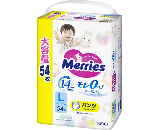 Подгузники Merries Ultra Jumbo Розмір L (9-14 кг) 54 шт (4901301442956)