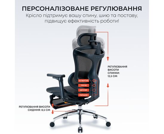 Офисное кресло Sihoo с подставкой для ног DORO C300L Mesh Black с подставкой для ног (DORO-C300L-A3-101-JT), изображение 12