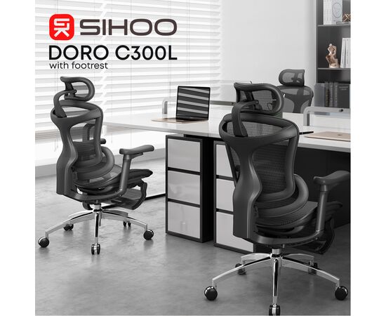Офисное кресло Sihoo с подставкой для ног DORO C300L Mesh Black с подставкой для ног (DORO-C300L-A3-101-JT), изображение 7