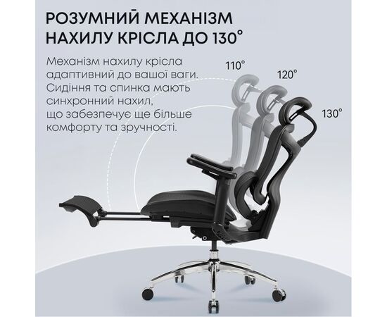 Офисное кресло Sihoo с подставкой для ног DORO C300L Mesh Black с подставкой для ног (DORO-C300L-A3-101-JT), изображение 8