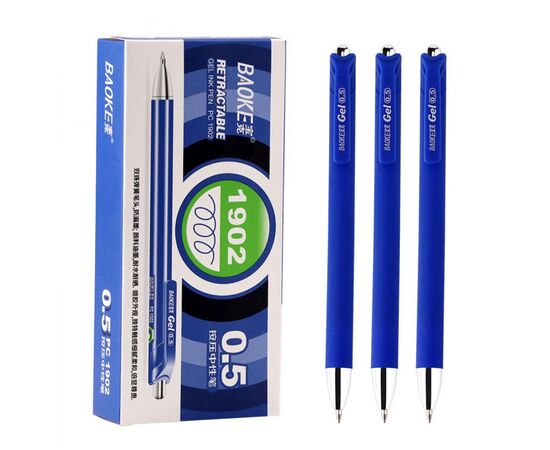 Ручка гелевая Baoke автоматическая 0,5 мм, покрытие софт, синяя, 12 шт (PC1902)