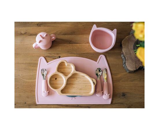 Набір дитячого посуду FreeON Kitty силіконовий килимок для годування, pink (46385), зображення 3
