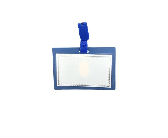 Бейдж H-Tone горизонтальный с пластиковым клипсом, синий, 100 шт (JJ41308)