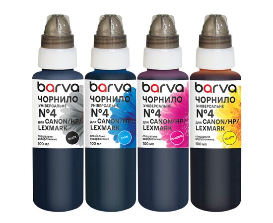 Чернила Barva Canon/HP/Lexmark 4 4x100 мл, BK/C/M/Y, universal (CU4-100-MP)